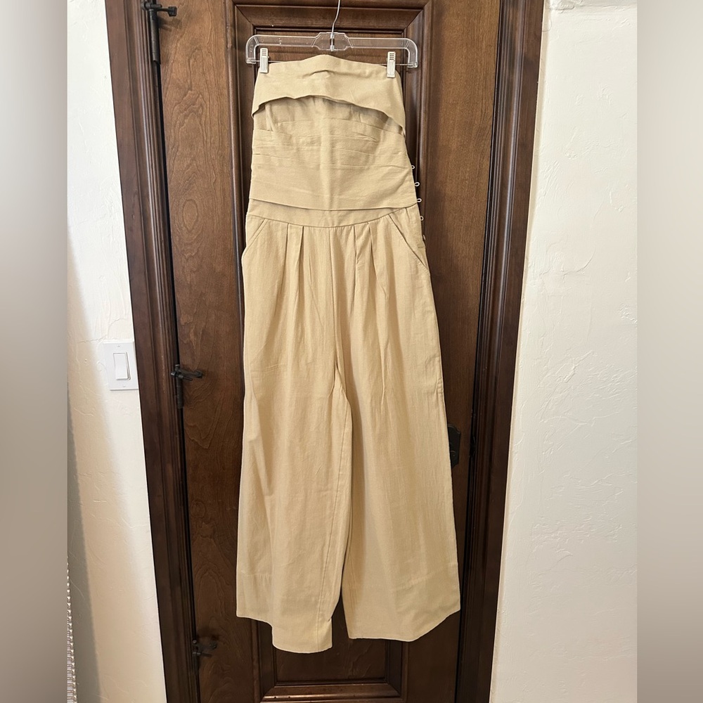 Free People Beige Strapless Jumpsuit